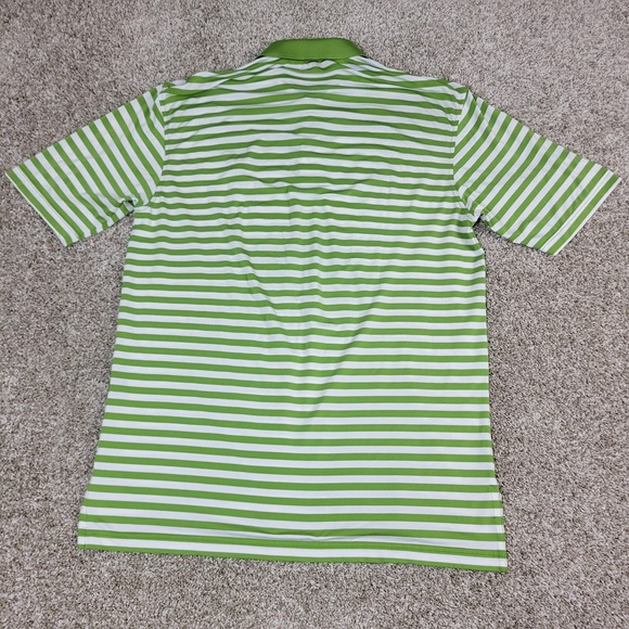 Turtleson Tour Performance Mens Medium Green White Striped Stretch Polo SS - Picture 3 of 5